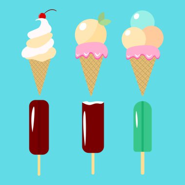 Vektör dondurma mavi zemin üzerine topluluğu