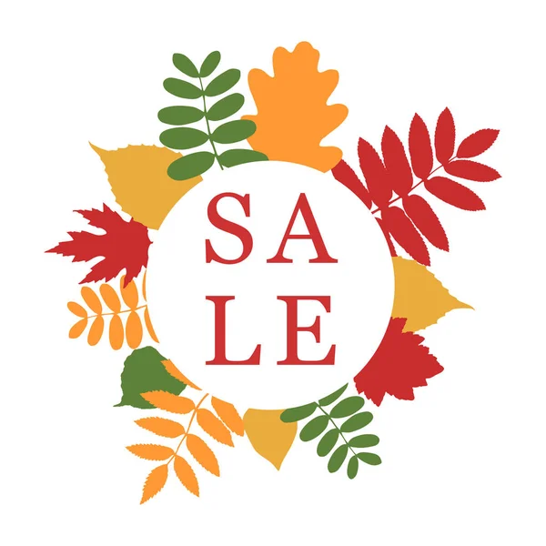 Banner de venta de otoño con ramo de hojas. Marco circular con hojas — Vector de stock