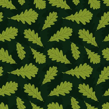 Sonbahar Meşe yaprağı siluetleri koyu yeşil zemin üzerine Dikişsiz desen.