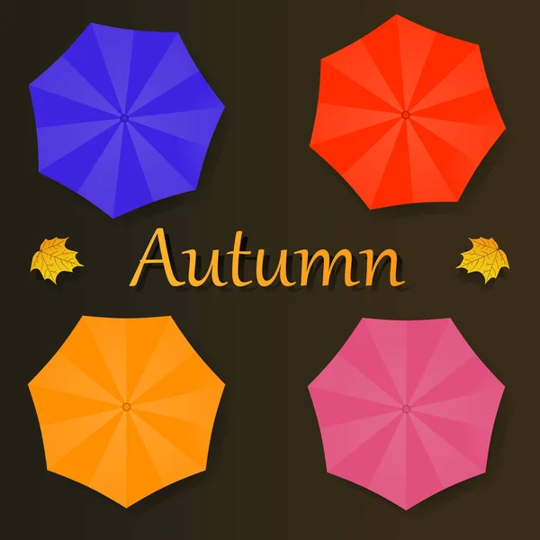 Collection of autumn vector illustration with umbrellas and leaf — Stock Vector