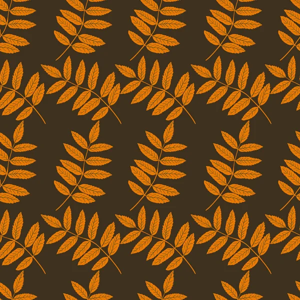 Nahtloses Muster von Herbstblatt-Silhouetten auf braunem Hintergrund. — Stockvektor