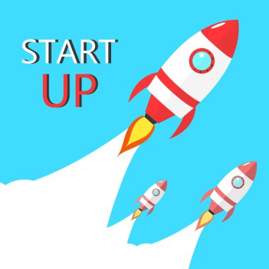 Roket düz denize indirmek. Başlamak yukarıya. Roketship gökyüzünde