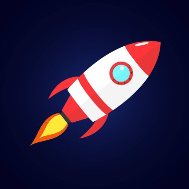 Kırmızı roket uzayda. Uzay gemisi.