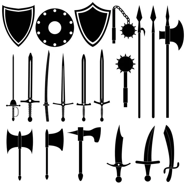 Large collection of medieval weapons — Stock Vector