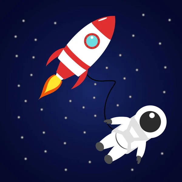 在空间中的宇航员和红色火箭 — 图库矢量图片