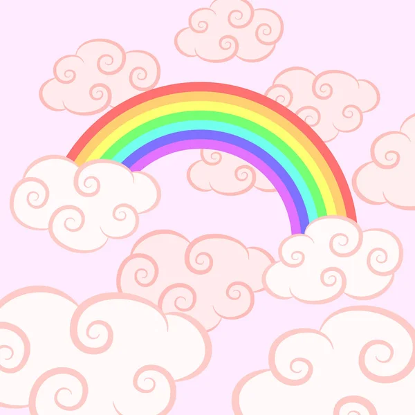 彩虹在粉红色的云。美丽神奇的背景 — 图库矢量图片