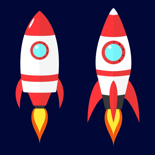 Kreskówka wektor czerwone rakiety na ciemnym niebieskim tle — Wektor stockowy