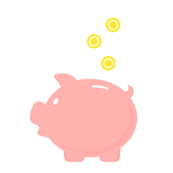 Sparschwein mit fallenden Münzen. Vektorsymbol. Geld sparen — Stockvektor