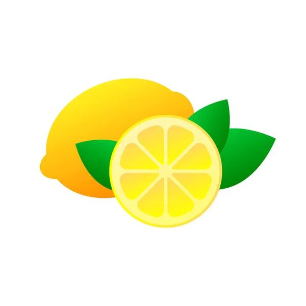 Διάνυσμα εικονίδιο φρούτων λεμονιού ολόκληρα και κομμένα σε φέτες. Εσπεριδοειδή — Διανυσματικό Αρχείο