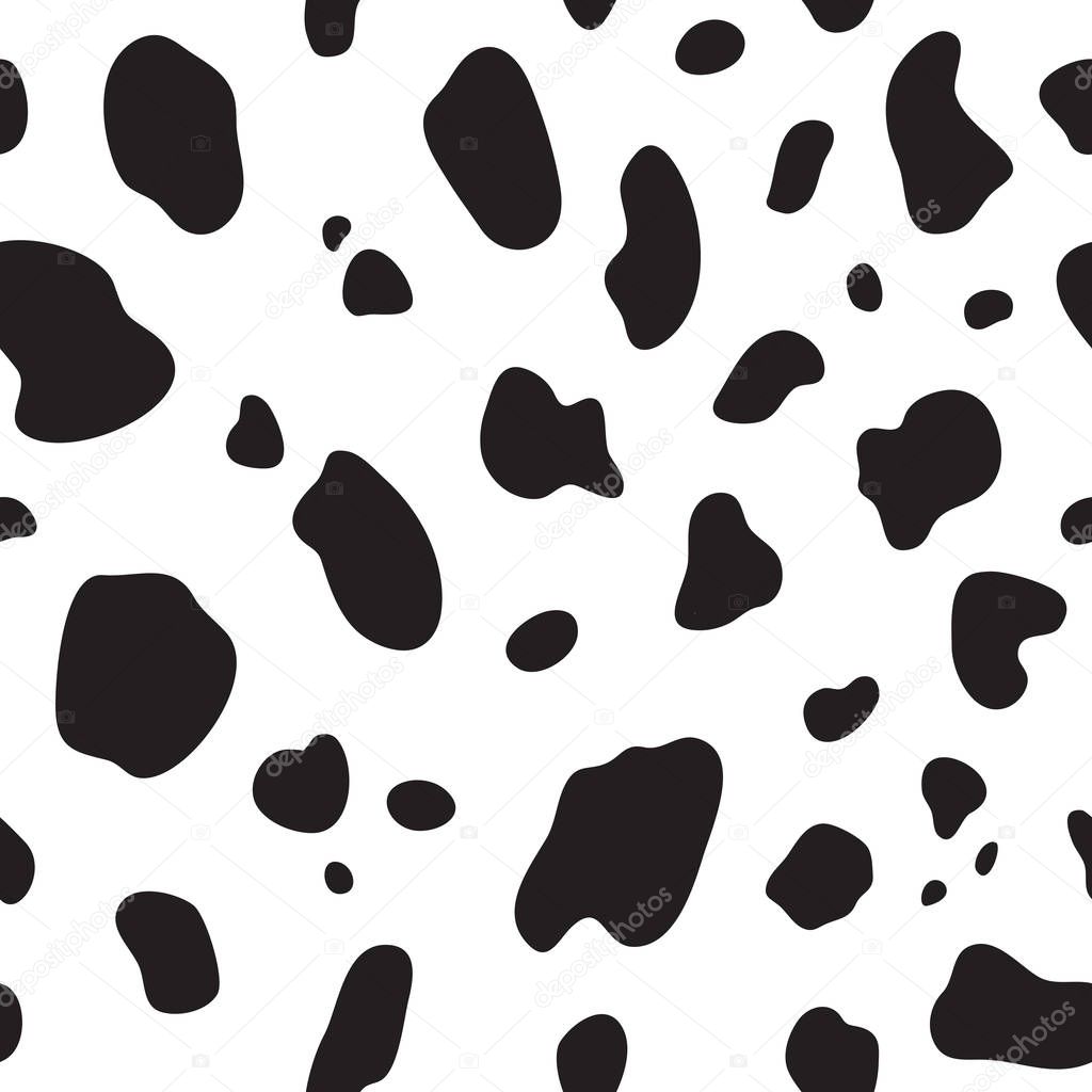 Cow seamless pattern. Black and white cow spots. Vector