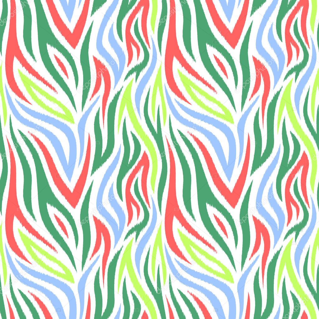 Bright and colorful seamless pattern with stripes. Boho style. Red, green and blue stripes. Fashion texture.