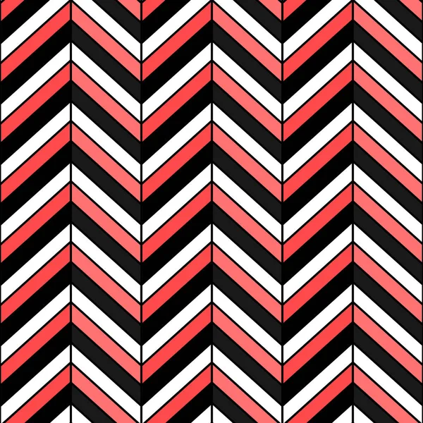 Modèle Herringbone sans couture. Texture vectorielle zigzag noir, blanc et rouge . — Image vectorielle