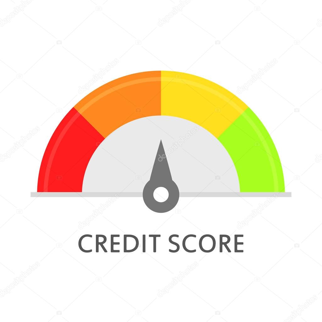 Credit score gauge. Rating. Credit score meter. Vector icon in flat style.