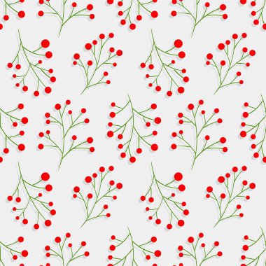 Rowan dalları ile Seamless Noel modeli. Çilek ile vektör doku. Kırmızı dut. Mutlu Noeller. Yeni Yılınız Kutlu Olsun.