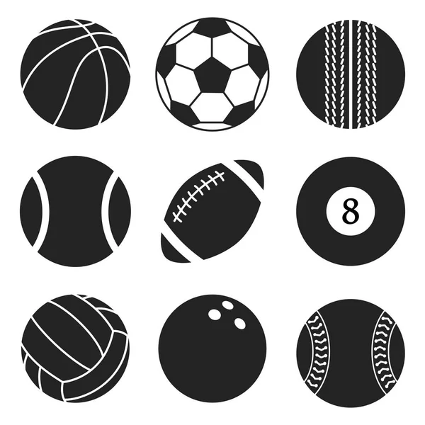 Bolas deportivas vector conjunto. Iconos de bolas de dibujos animados. Colección de corte en blanco y negro. Estilo plano . — Vector de stock