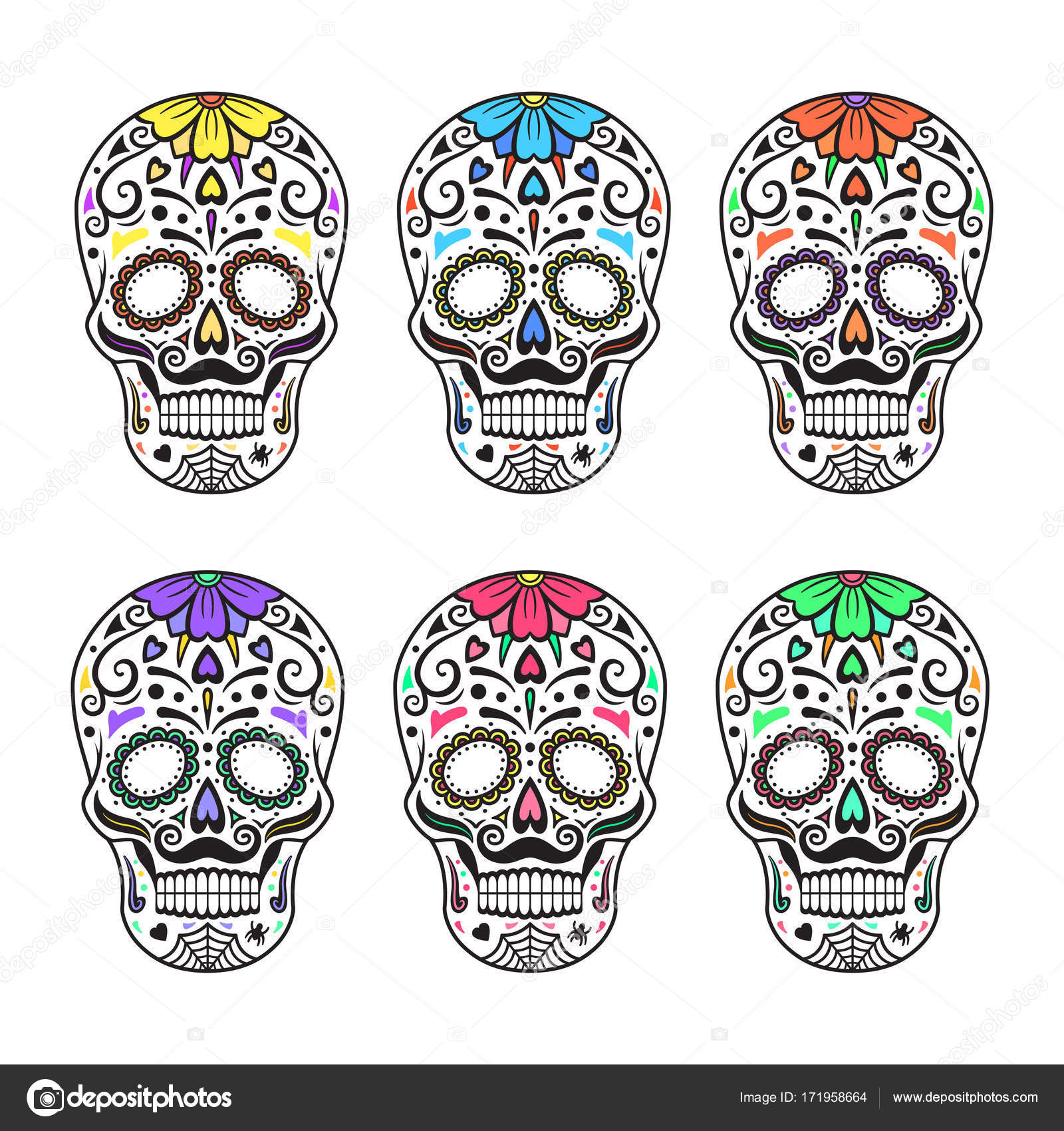 설탕 두개골. 화려한 문신입니다. 죽음의 멕시코 하루입니다. 벡터 일러스트 레이 션. 스톡 벡터 - ©Chereliss 171958664, image size:963x1024