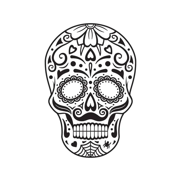 Crânio doce. Tatuagem preta. Dia Mexicano dos Mortos. Ilustração vetorial . — Vetor de Stock
