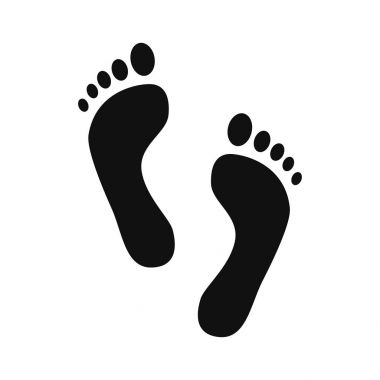 İnsan ayak izi. Siyah siluet adam ayak izi. Beyaz arka plan üzerinde izole vektör simgeler