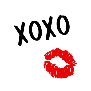 XOXO - hugs and kisses . Lip kiss. Red female lips. Valentines day. Vector clipart