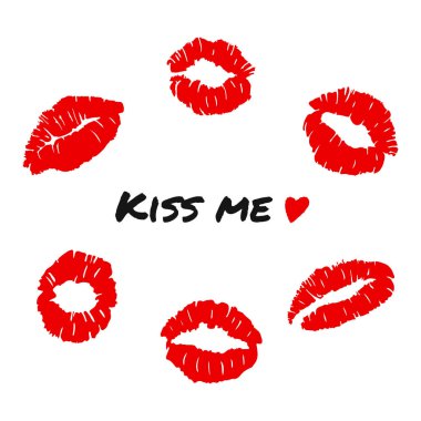 Dudaklarını öpücük kümesi. Kırmızı kadın dudaklar. Sevgililer günü. Vektör