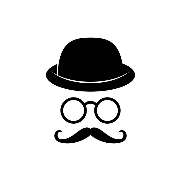 Man face with glasses, mustache and hat. Photo props. Gentleman. Detective. Vector — Stock Vector