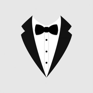 Adamın ceketi. Smokin. Papyon Weddind takım elbise. Vektör simgesi.