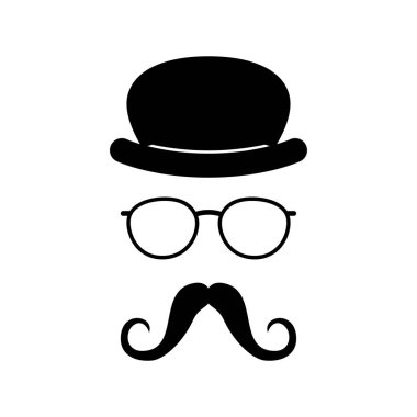 Adam yüz gözlük, bıyık ve şapka ile. Fotoğraf sahne. Beyefendi. Dedektif. Vektör