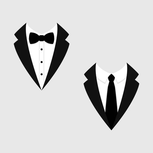 Мужские куртки. Смокинг. Костюмы свадебные с бабочкой и галстуком. Значок вектора . — стоковый вектор