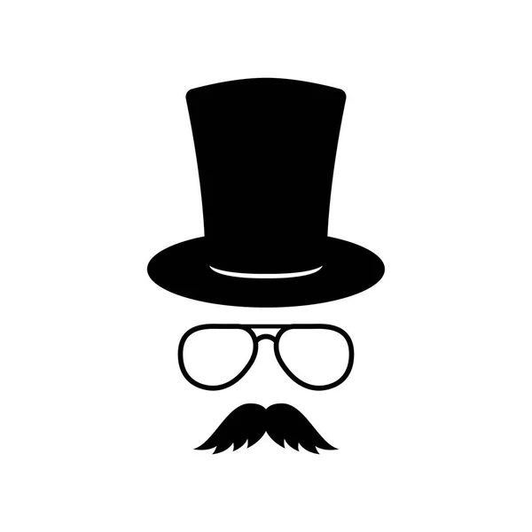 Muž obličej s brýlemi, knír a klobouk. Foto rekvizity. Gentleman. Detektiv. Vektor — Stockový vektor