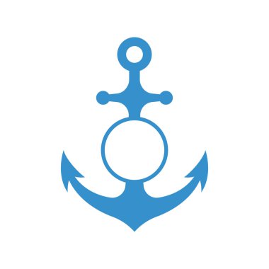 Beyaz arka plan üzerinde izole daire monogram ile deniz çapa. Mavi sulhouette. Vektör