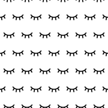 Çizgi film kirpik ile Seamless modeli. Kapalı kadın gözleri beyaz arka plan üzerinde. Şirin tasarımı. Vektör