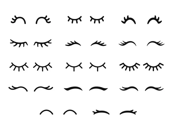 Vector unicorn eyelashes. Cartoon animal eyes. Closed woman eyes. Icon set. — Stock Vector