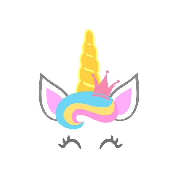 Schattig unicorn gezicht met kroon. Hoofd van de Eenhoorn. Vector — Stockvector