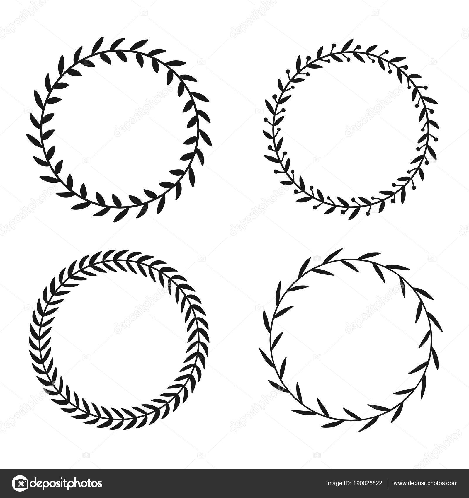 Collection Of Different Laurel Wreaths Hand Drawn Vector Round