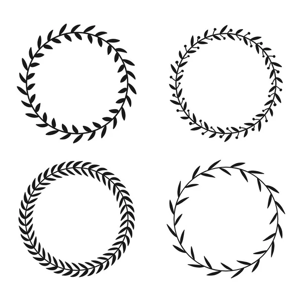 Collection of different laurel wreaths. Hand drawn vector round frames for invitations, greeting cards, quotes, logos, posters and more. Vector — Stock Vector
