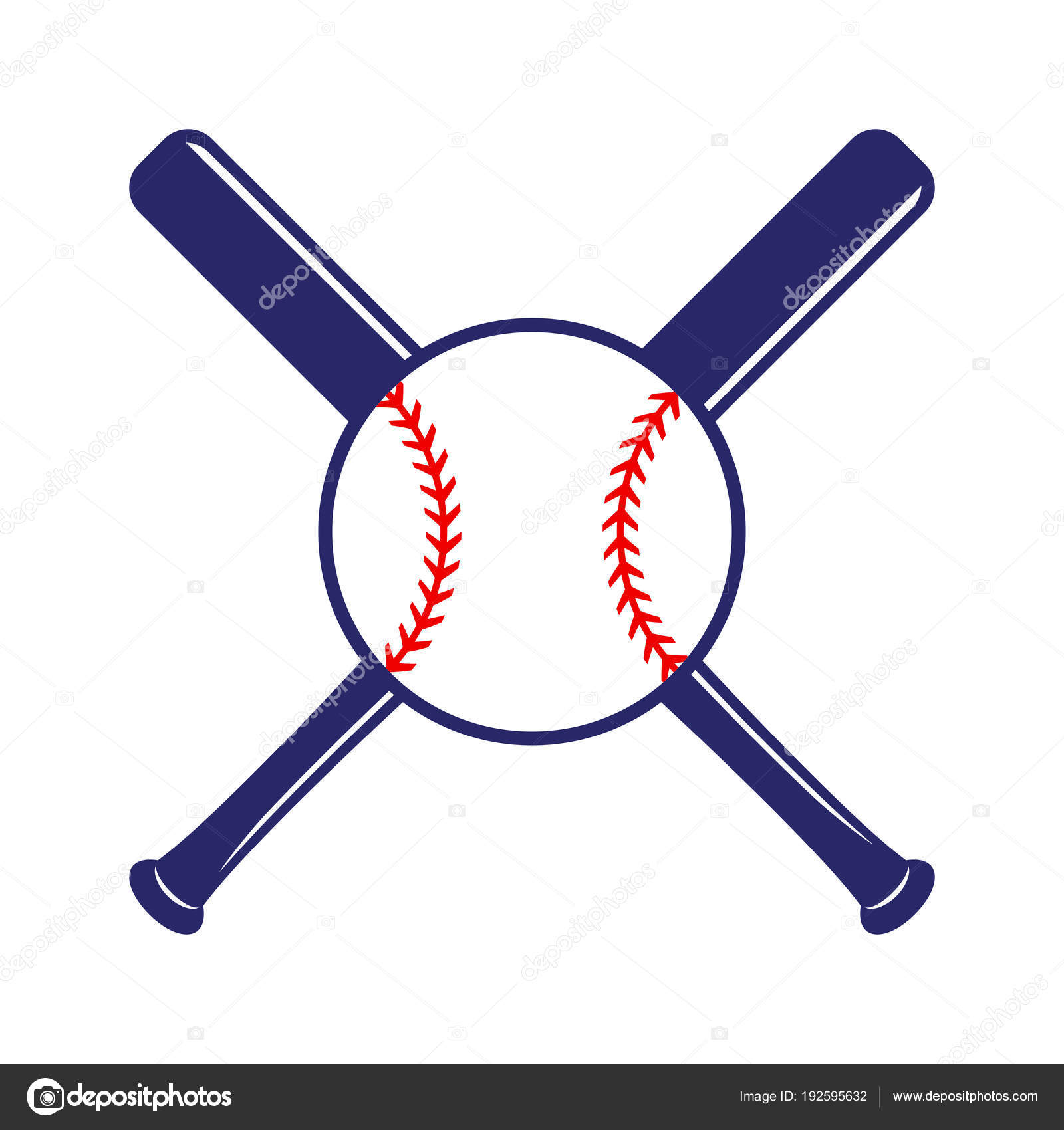 Baseball crossed bats with ball. Criss cross bats. Flat vector