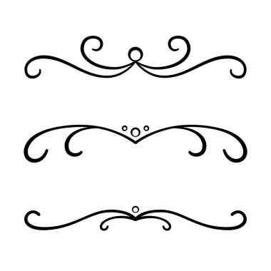 Elle çizilmiş metin bölücüler ve vintage öğeler. Swirls ve bölücüler davet ve tasarım düğün için.