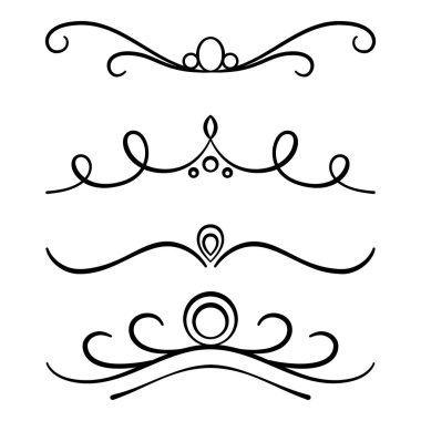 Elle çizilmiş metin bölücüler ve vintage öğeler. Swirls ve bölücüler davet ve tasarım düğün için.