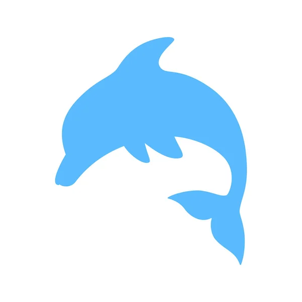 Golfinho saltador - silhueta azul. Golfinho azul bonito em estilo cartoon. Ilustração vetorial para folheto ou banner de piscina. Isolados — Vetor de Stock