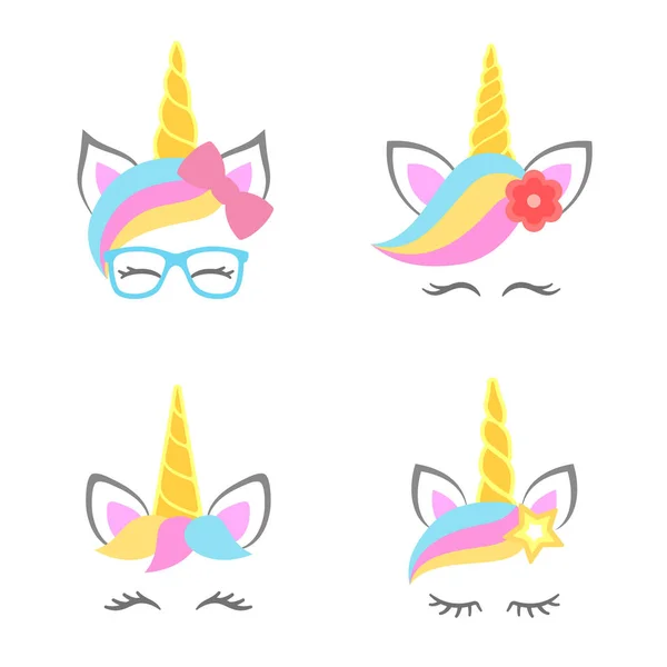 Cute Unicorn Faces Unicorn Heads Unicorn Constructor Vector Illustration — Stock Vector