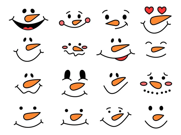 Leuke sneeuwman gezichten - vector collectie. Grappige sneeuwman emoties. Sneeuwman hoofden. Vectorillustratie geïsoleerd. — Stockvector