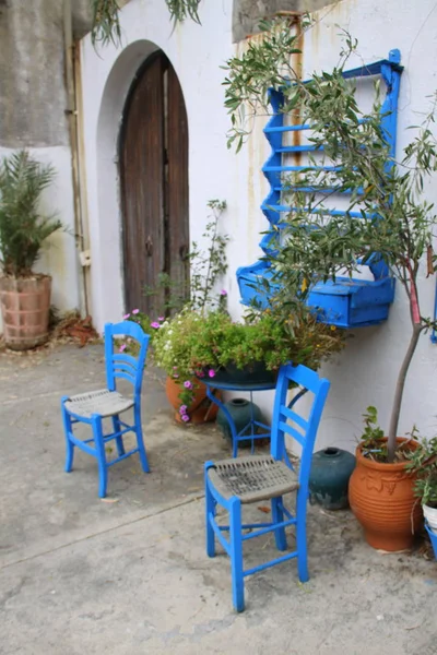 Terraza Azul Casa Griega — Foto de Stock
