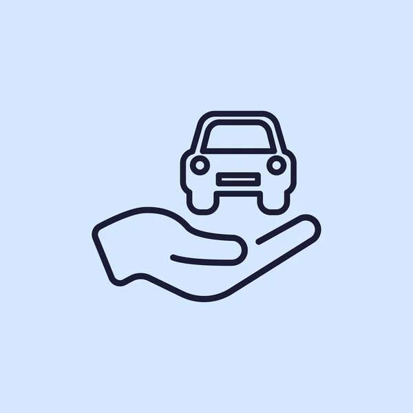 Car in hand line icon — Stock Vector