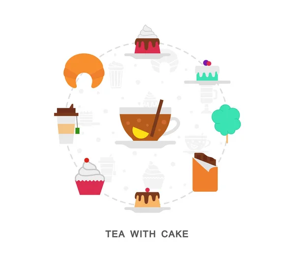 Tea with cake icons — Stock Vector