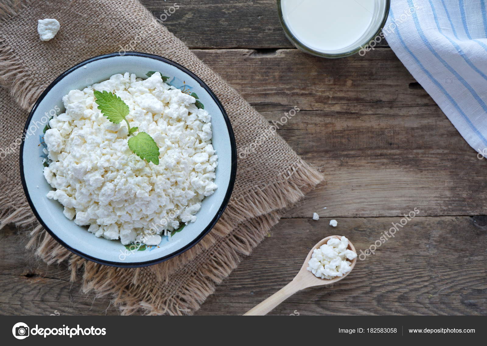 Fresh Cottage Cheese Iron Bowl Stock Photo C Yuliakochenkova