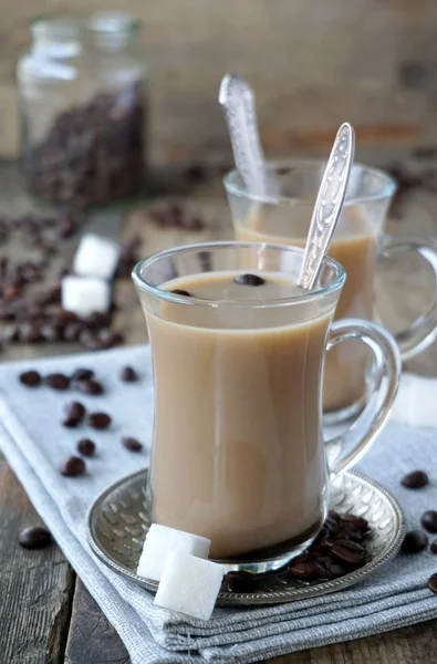 Kaffee Mit Milch Und Zucker Einer Glasschale — Stockfoto