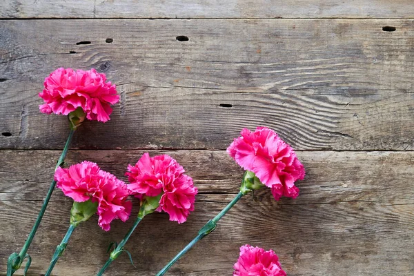 Ein Bündel Rosa Nelken Auf Altem Holzgrund — Stockfoto