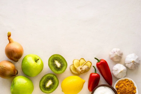 Gezonde Voeding Voor Immuniteit Stimuleren Een Lichte Achtergrond — Stockfoto