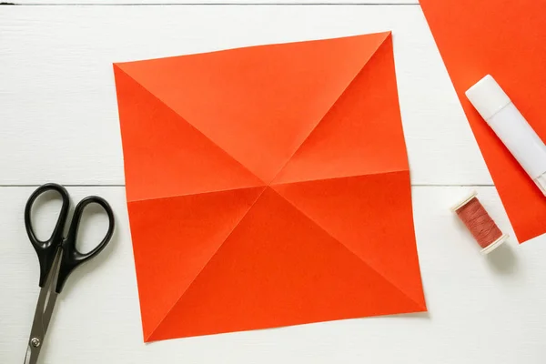 Шаг Шагом Инструкции Изготовлению Бумажного Фонаря Оригами Рождественской Елке Проект — стоковое фото