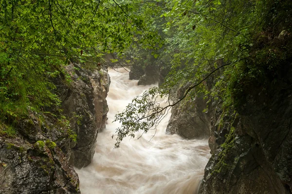 Río Rettenbach después de fuertes lluvias en verano — Foto de Stock